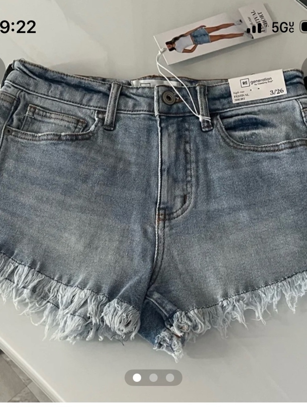 RE/done Generation Light Blue Frayed Hem Denim Shorts